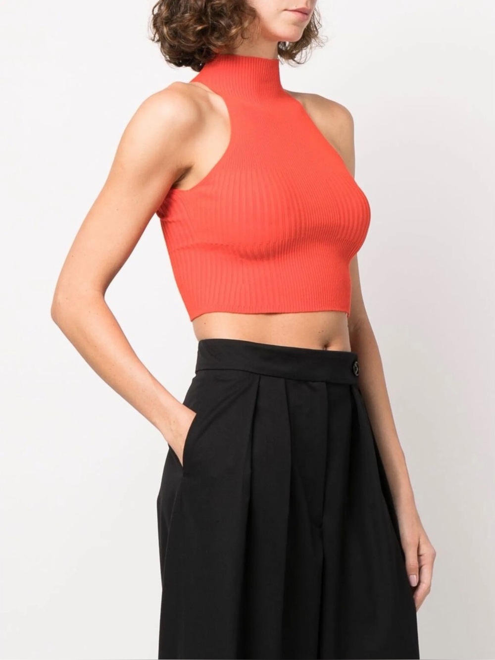 AERON Zero Lulu Bright Red Orange Ribbed Cropped Tank Top Size XS